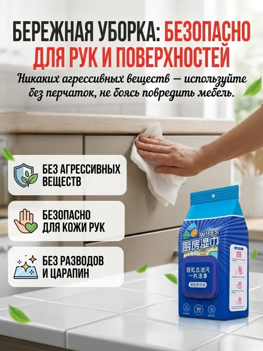 Салфетки влажные универсальные (антижир), белый, фото 4