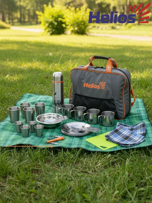 Helios Набор для пикника Camping на 4 с термосом (HS-CG-T-4), черный, фото 6