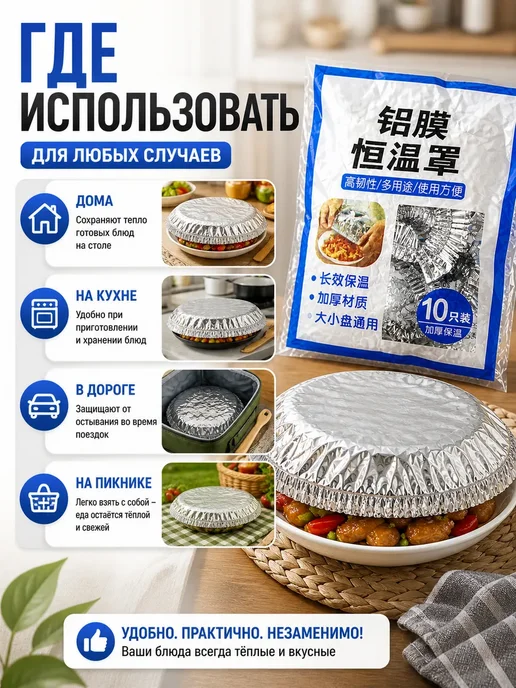Линка Крышка на тарелку пищевая с резинкой фольга, 10 шт, фото 2