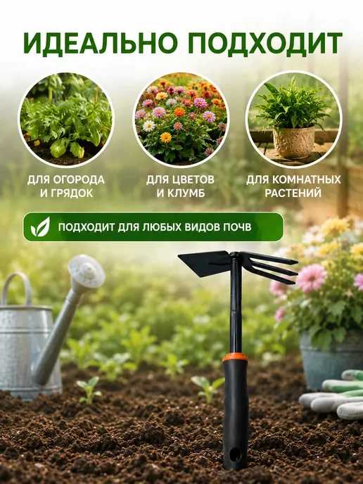 SAYVEXA Ручная мотыга-рыхлитель 2 в 1 садовая тяпка, черный, фото 5