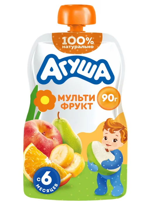 Агуша Пюре фруктовое детское Мультифрукт, с 6 месяцев, 90г, 12шт, 90 г, 6 шт, фото 2
