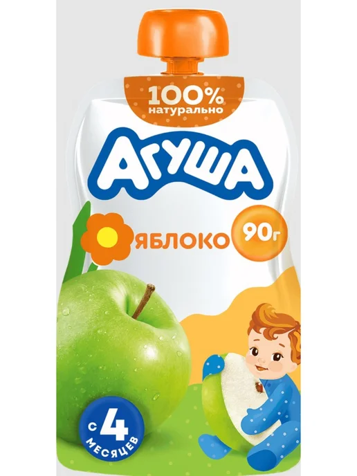 Агуша Пюре фруктовое детское Яблоко, с 4 месяцев, 90г, 12шт, 90 г, 6 шт, фото 2
