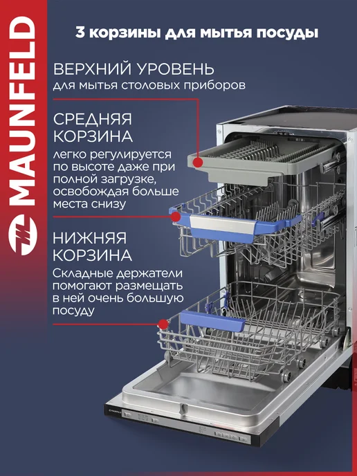 Maunfeld Посудомоечная машина встраиваемая MLP45631 Light Beam 45 см, белый, фото 3