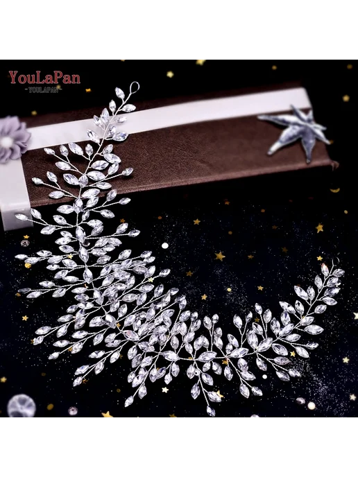 YouLaPan повязка на голову с кристаллами, HP237-Silver, серебристый