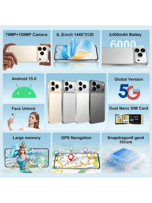 Смартфон Pro Max I17 Pro Max 6/12 ГБ, белый, фото 3