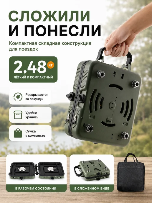 газовая плита туристическая ARVEXO 4400 Вт 2 конфорки, 4400 Вт, фото 3