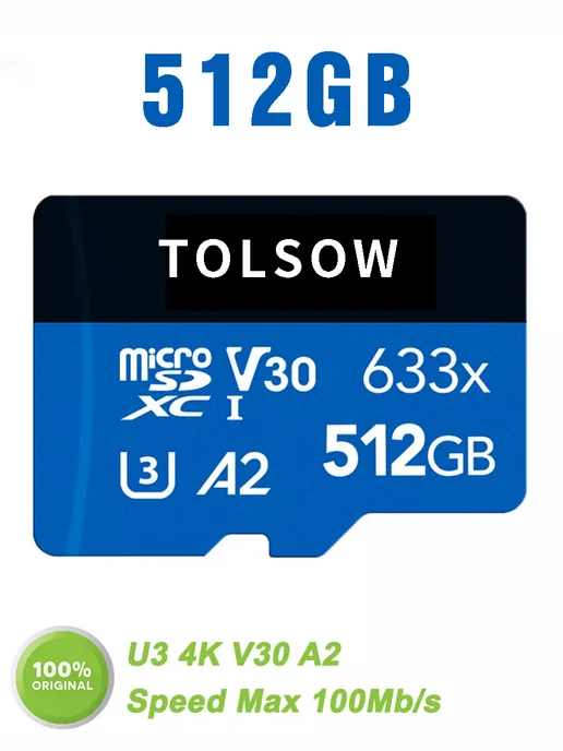 Карта памяти micro sd 2 ТБ microSDXC U3 4K V30 A2, 512 ГБ