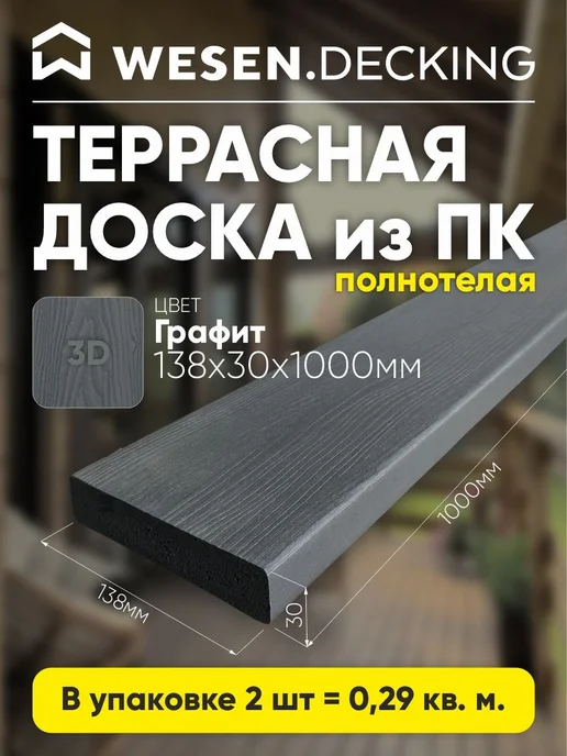 Wesen Decking Террасная доска полимерная 138х30х1000 мм, Графит, 2 шт, 138x30x1000 мм, 2 шт
