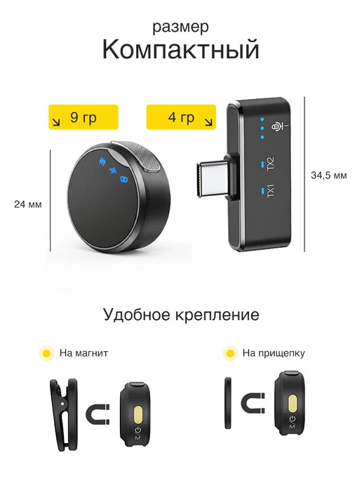 Groovier Микрофон петличный беспроводной для IPhone и Android, черный, фото 7