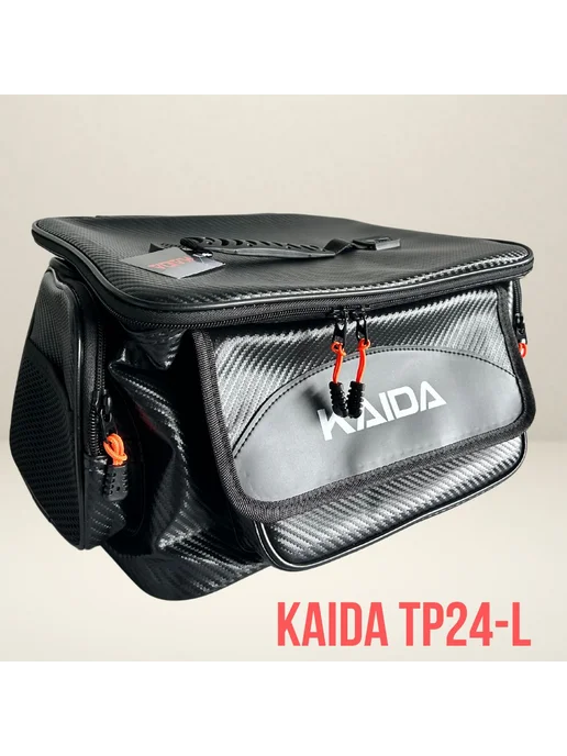 Kaida Сумка для рыбалки черная рисунок карбон 50х35х25 см, 35x25 см