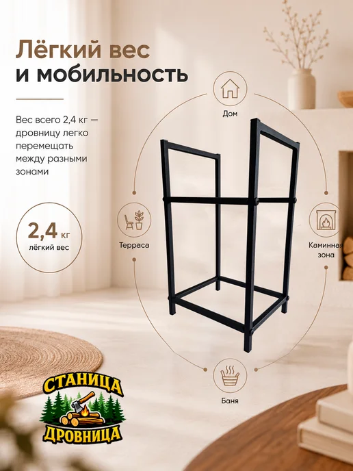 Нет бренда Дровница металлическая Loft, двухъярусная, 54х23х50 см, 30x23x50 см, фото 6