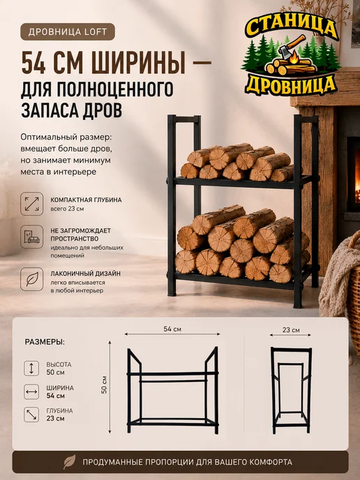 Нет бренда Дровница металлическая Loft, двухъярусная, 54х23х50 см, 54x23x50 см, фото 2