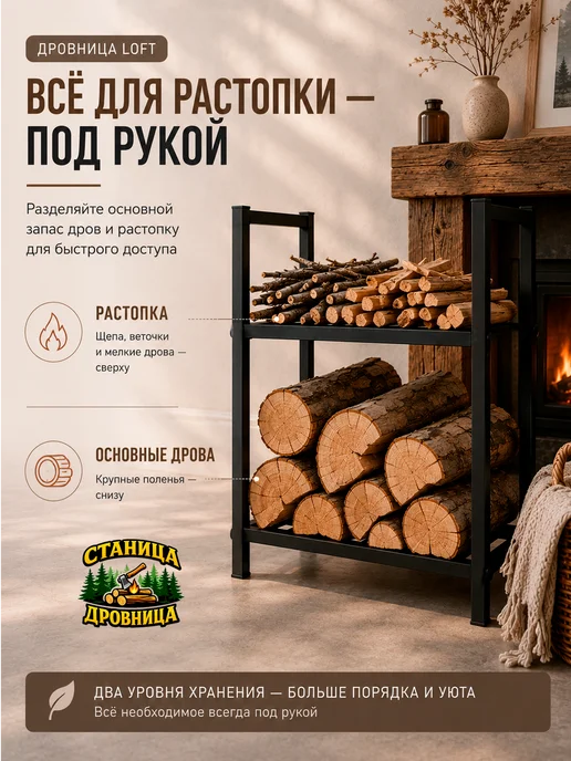Нет бренда Дровница металлическая Loft, двухъярусная, 54х23х50 см, 54x23x50 см, фото 3