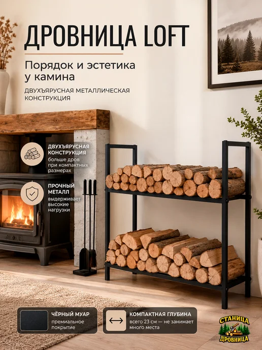 Нет бренда Дровница металллическая Loft, двухъярусная, 74х23х50 см, 23x50 см