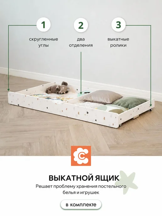 СПЛЮШКИН Кровать 160х80 с ящиком и бортиком, конфетти, Манеж 01, 160x80, фото 4