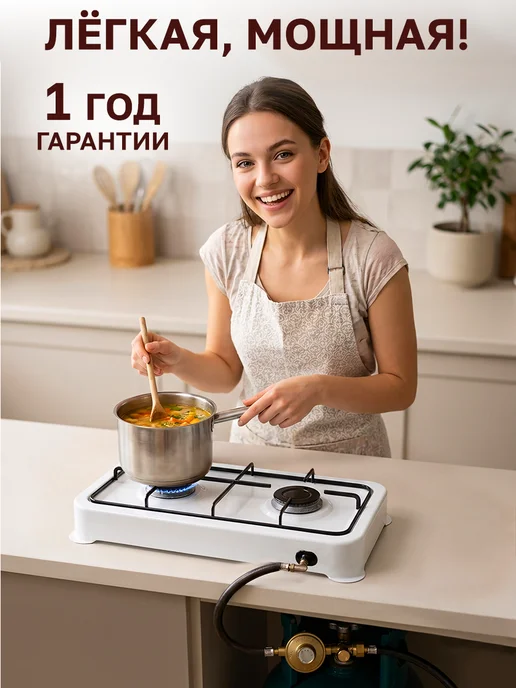 GT Газовая плита настольная двухконфорочная, белый, фото 2
