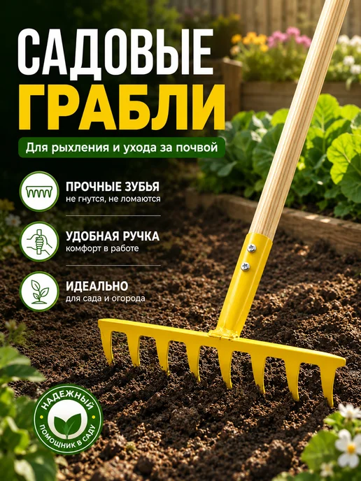 Store16 Грабли садовые для рыхления почвы и огорода, желтый