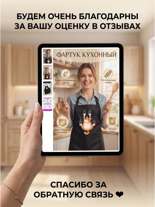 Фартук кухонный с приколом Карман, черный, фото 4