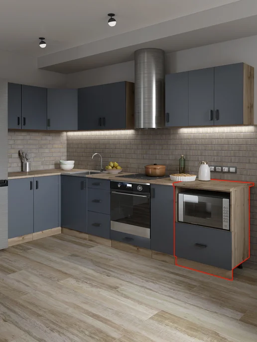 DiX HOME Кухонный гарнитур 60 см с ящиком и без столешницы под СВЧ, серый, фото 4