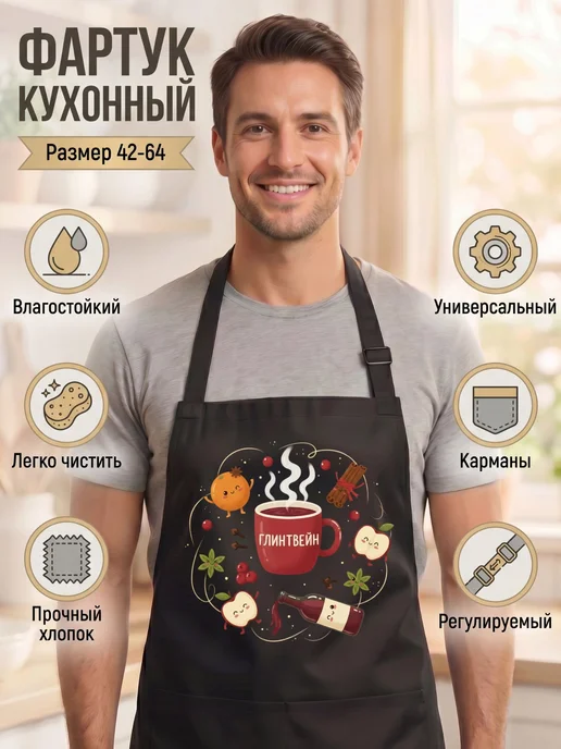 Фартук кухонный с приколом Супергерой, черный, фото 2