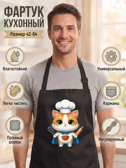 Фартук кухонный с приколом Супергерой, голубой, фото 2