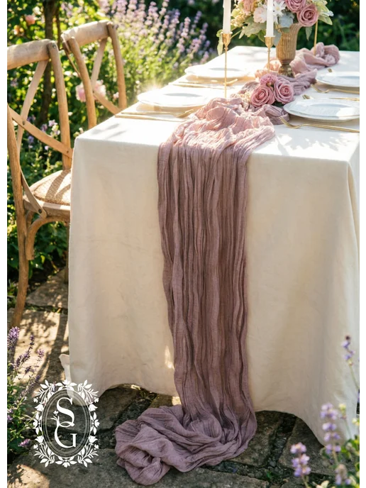 Secret Garden decor Скатерть-дорожка на стол сервировочная, праздничная, розовый, фото 7