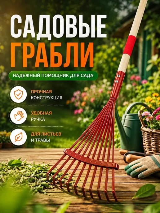 Store16 Грабли веерные садовые для листьев и травы универсальные, красный