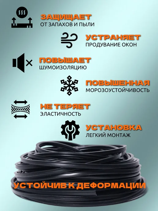 Уплотнитель для пластиковых окон и дверей ПВХ, черный, фото 5