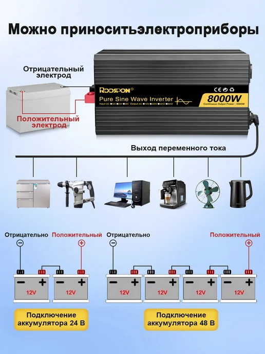 Rddspon Автомобильный инвертор 12 В 8000 Вт, 8000 Вт, фото 4