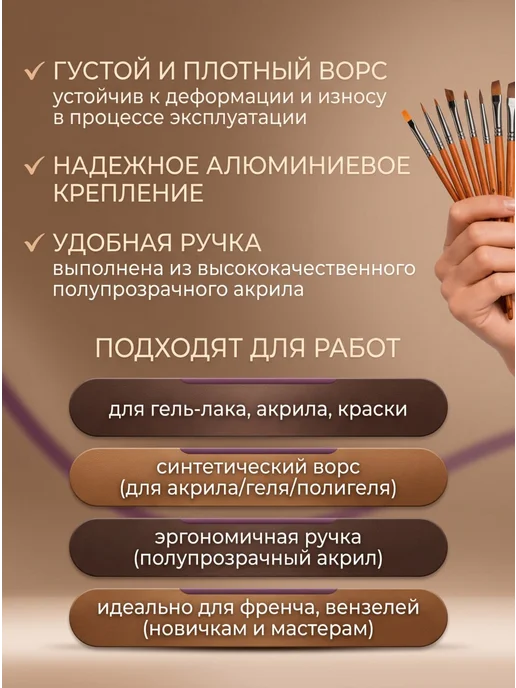 HomeFun Набор кистей для маникюра дизайна наращивания 9 шт, 9 шт, фото 5