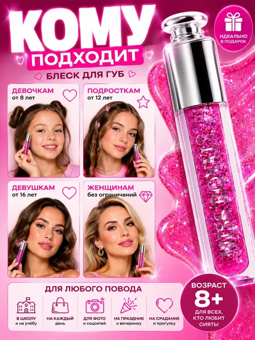Альмугни Блеск для губ косметика для девочек подростков 5-16+лет, фиолетовый, фото 2