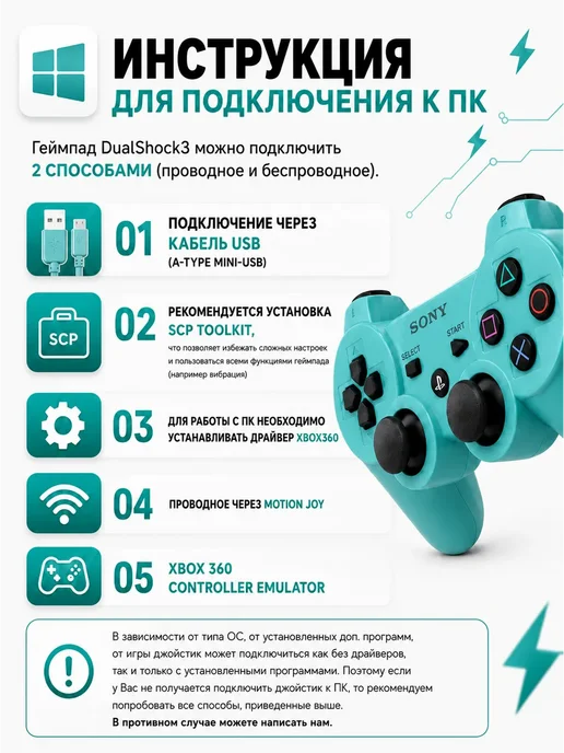 Геймпад джойстик для приставки PS3, зеленый, фото 5