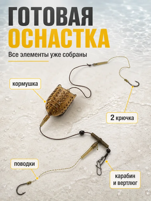 Кормушка фидерная CARP FLAT 100 г с оснасткой, 2 крючка, 100 г, фото 2