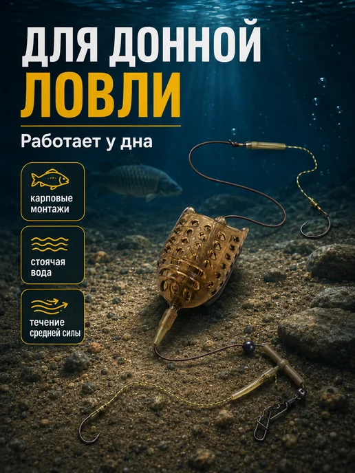 Кормушка фидерная CARP FLAT 100 г с оснасткой, 2 крючка, 100 г, фото 3