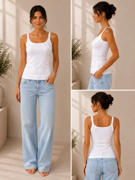 CLEVER WEAR Майка под одежду хлопок на бретельках, белый, фото 3