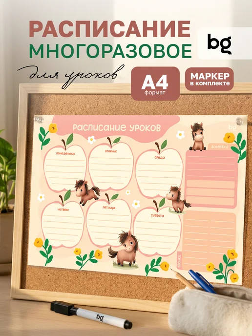 BG Расписание уроков для девочек многоразовое А4, оранжевый