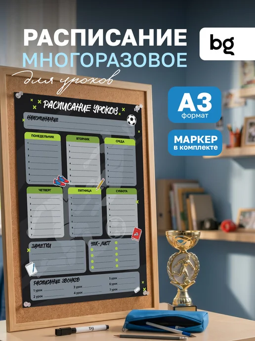 BG Расписание уроков для мальчиков многоразовое А3, вариант