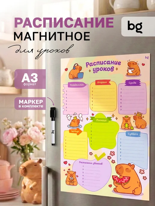 BG Расписание уроков для детей многоразовое на магните А3, голубой