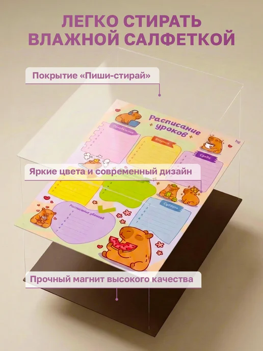 BG Расписание уроков для детей многоразовое на магните А3, голубой, фото 3