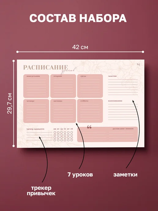 BG Расписание уроков для девочек многоразовое А3, вариант, фото 2