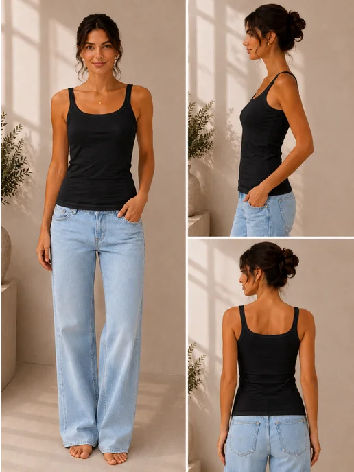 CLEVER WEAR Майка под одежду хлопок на бретельках, черный, фото 3