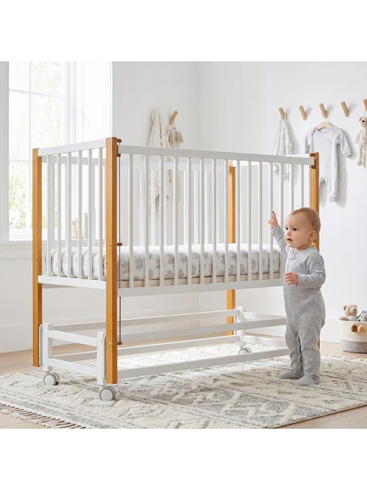 BabyStoreVolga Кроватка для новорожденных 120 на 60 с маятником, белый, фото 5