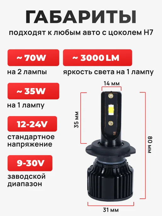 ZMB Лампа автомобильная H7 led светодиодная Н7 лед ближний свет, вариант, фото 5