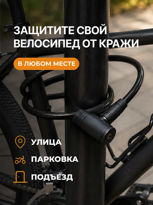 SANTOOL Замок для велосипеда с ключом тросовый 800 мм SANTOОL, черный, фото 2