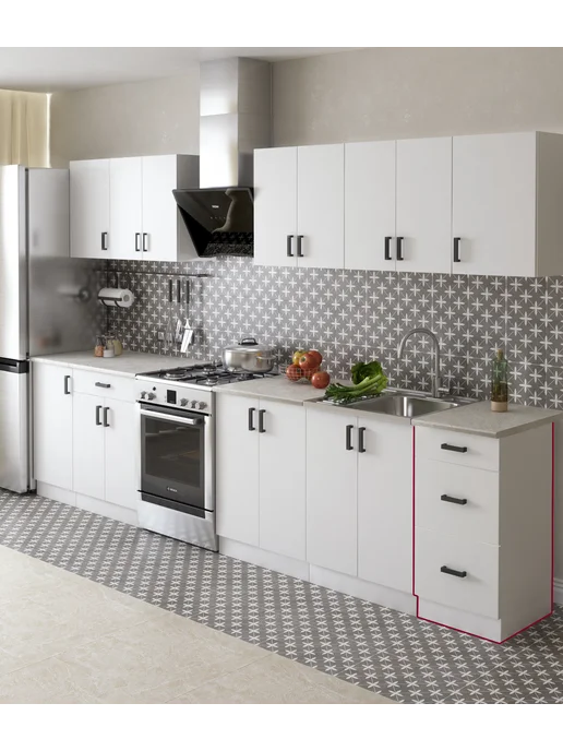DiX HOME Кухонный модуль Шкаф напольный 3 ящика со столешницей 40 см, белый, фото 2