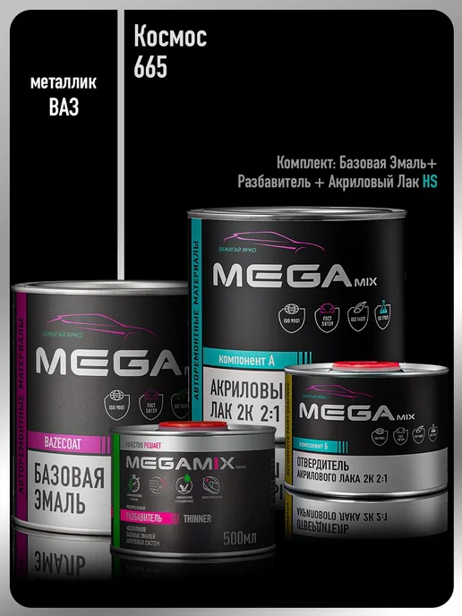 MEGAMIXnano Базовая эмаль Космос 665+Разбавитель+Лак HS, синий