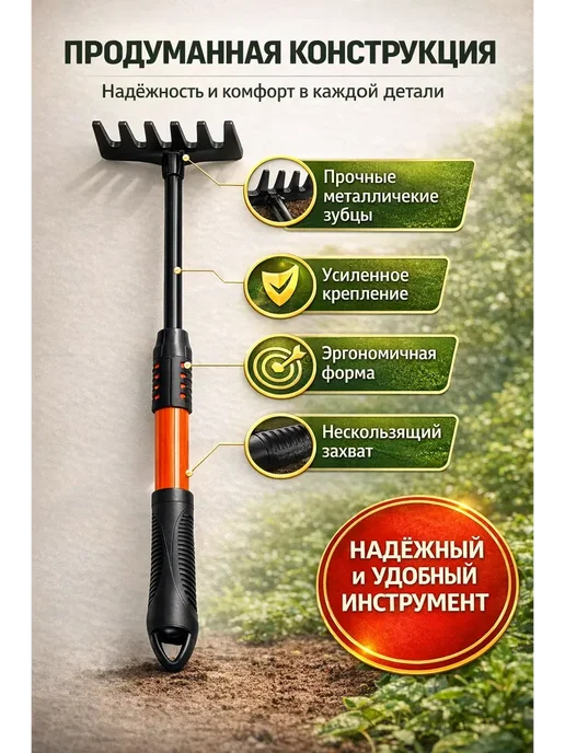ТАЙ26 Грабли садовые ручные для рыхления почвы и грядок, вариант, фото 2