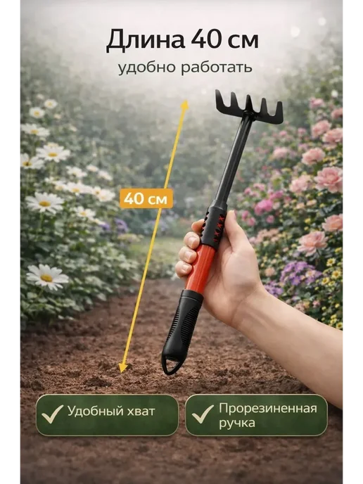 ТАЙ26 Грабли садовые ручные для рыхления почвы и грядок, вариант, фото 3