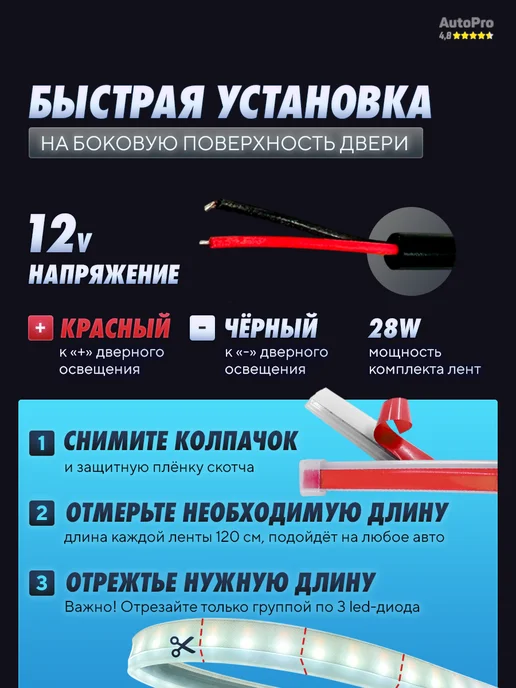 AutoPro Подсветка двери стоп сигнал, 2 шт, фото 5