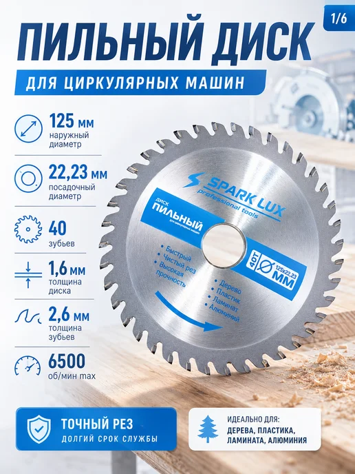 Диск пильный по дереву для УШМ 125мм 40 Т 2х22,2 мм, серый